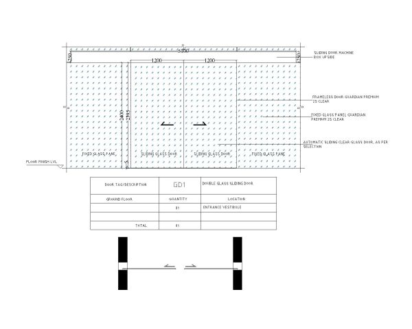 Free AutoCAD 2D Editable Drawings for DOUBLE GLASS SLIDING DOOR