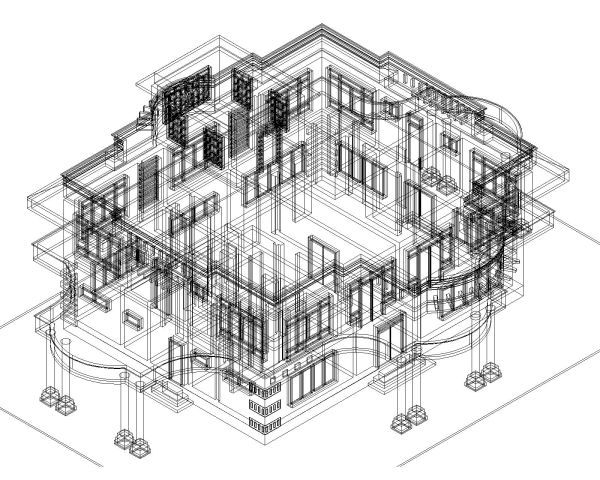 Free AutoCAD 3D Editable Drawing of Double Story Villa 3D View Model