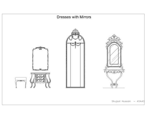 Free AutoCAD 2D Editable Isometric Drawings for Dressers with Mirrors -1