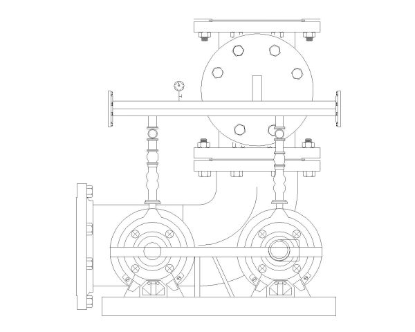 Dual Centrifugal Pump Elevation-Model Architectural Drawing. CAD block in DWG format free download.