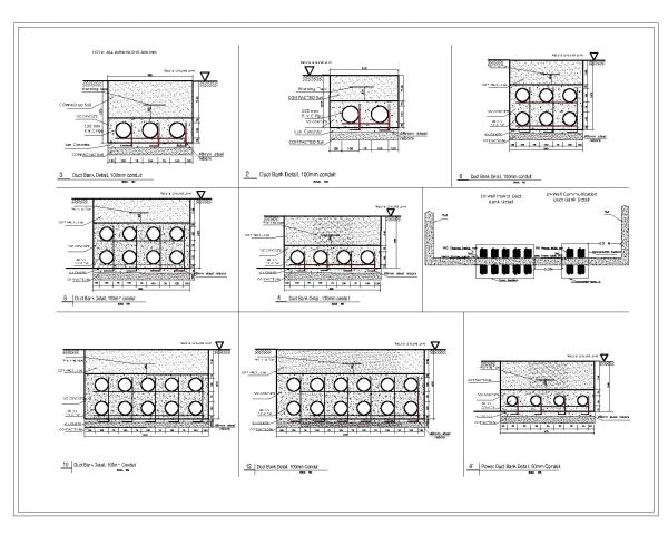 Free AutoCAD 2D Editable Drawings for Duct Bank Detail 100mm Conduit