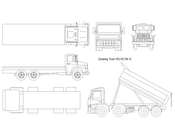 Free AutoCAD 2D Editable Drawings for Dumping Truck VOLVO FM 12