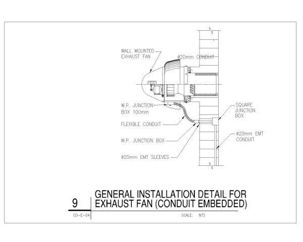 Free AutoCAD 2D Editable Drawings for ELECTRIC GENERAL INSTALLATION DETAIL FOR EXHAUST FAN