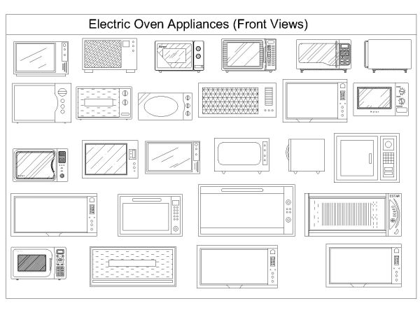 Free AutoCAD 2D Drawings of Electric Oven Appliances (Front Views)