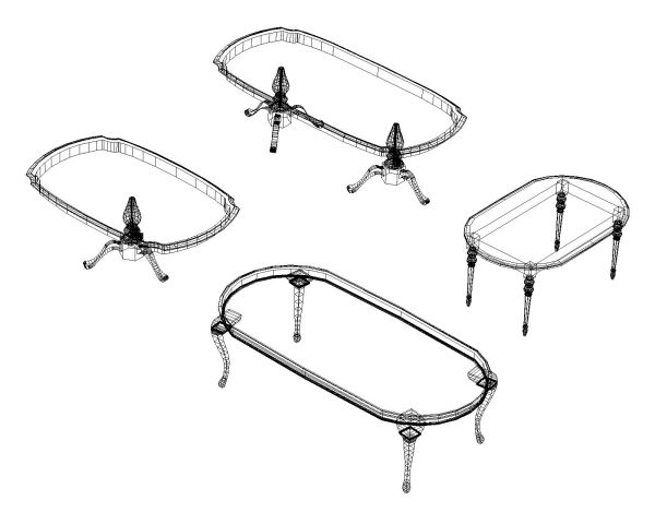 Free AutoCAD 3D Editable Drawing of Ellipse Shaped Dining Tables 3D Designs