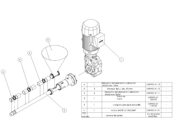 Free AutoCAD 2D Editable Drawings for Extruder with head screw band