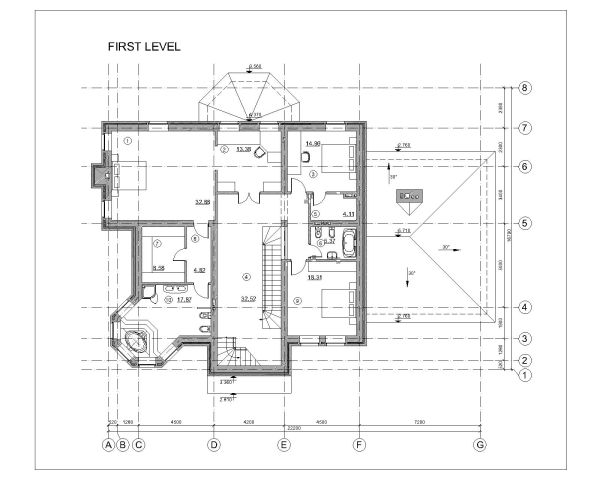 Free AutoCAD 2D Editable Drawings for Family Truss Roof House Design First Floor Plan