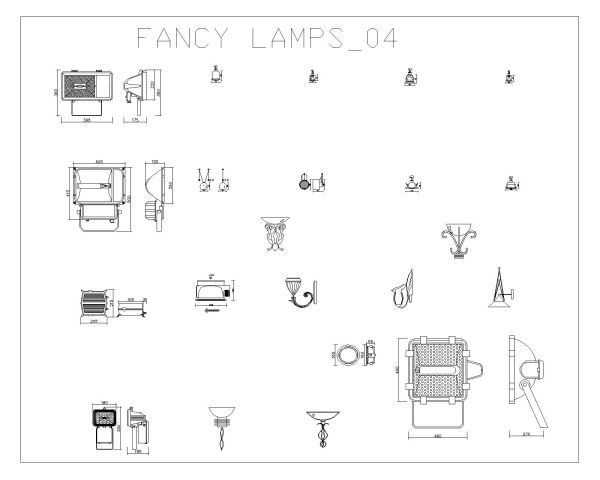 Free AutoCAD 2D Editable Drawings for Fancy Lamps & Lights _ 4