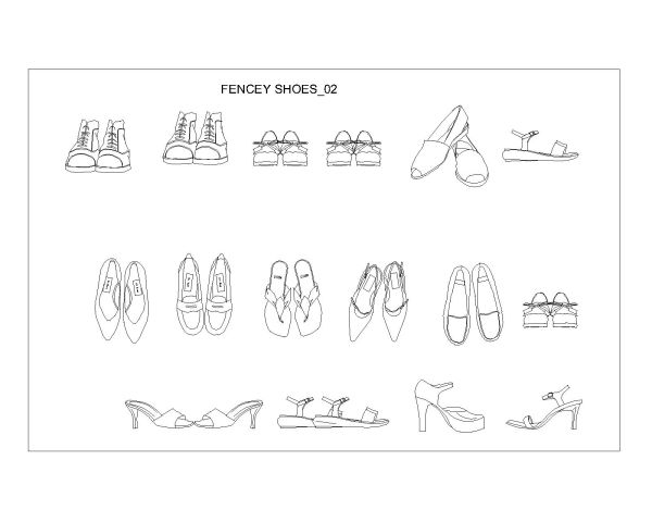 Free AutoCAD 2D Drawings for Ladies / Female Fencey Shoes_ 02