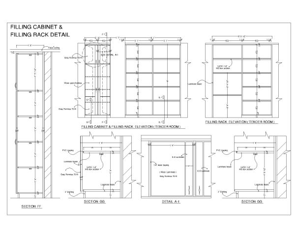 Free AutoCAD 2D Editable Drawings for Filing Racks & Cabinets in Glass - 3