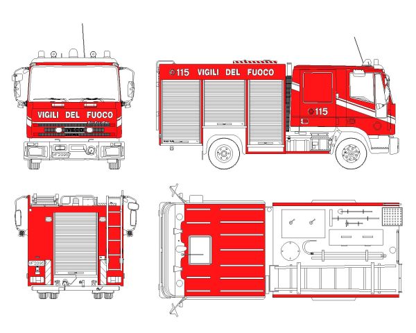 Free AutoCAD 2D Editable Drawings for Fire (Brigade) Protection Vehicle - 1