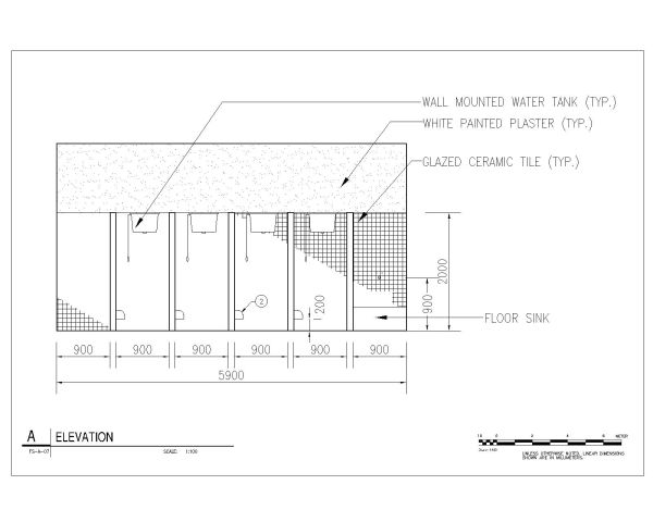 Free AutoCAD 2D Editable Drawings for Fire Station Toilet & Enlarged Elevation - A
