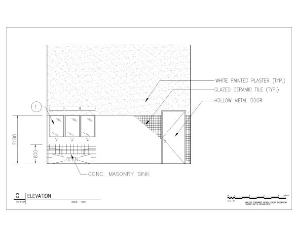 Free AutoCAD 2D Editable Drawings for Fire Station Toilet & Enlarged Elevation - C