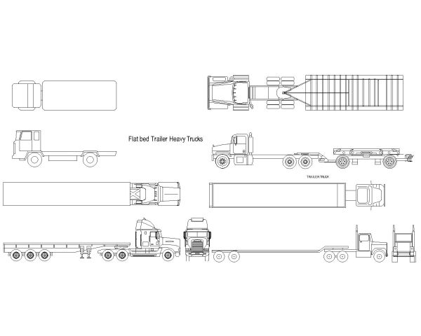 Free AutoCAD 2D Editable Drawings for Flat bed Trailer Heavy Trucks