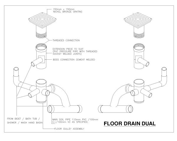 Free AutoCAD Plumbing drawing of Floor Drain Dual types