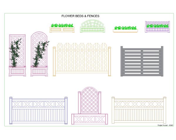 Free AutoCAD 2D Drawings for FLOWER BEDS & FENCES