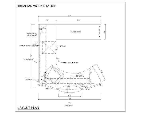 Free AutoCAD 2D Drawings for “Work Station Design with MDF Wooden & Polished-15