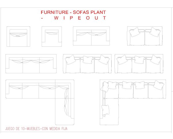 Free AutoCAD 2D Editable Drawings for FURNITURE - SOFAS PLANT - WIPEOUT
