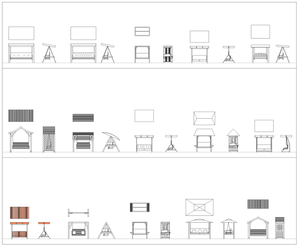 Садовые качели сидений CAD коллекции DWG