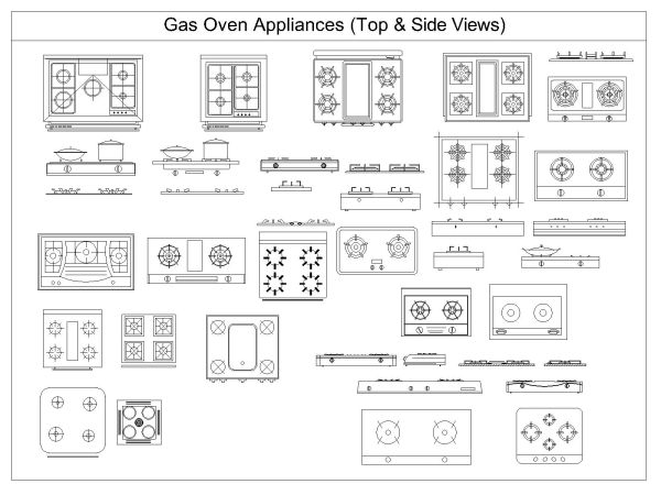 Free AutoCAD 2D Drawings for Gas Oven Appliances (Top & Side Views)