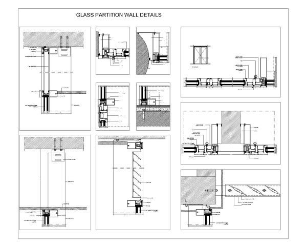 GLASS PARTITION WALL DETAILS CAD Block – DWG AutoCAD Editable Drawing (Free Download)