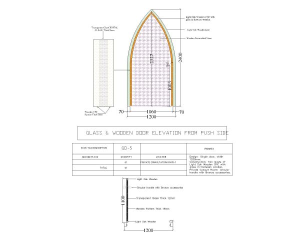 Free AutoCAD 2D Editable Drawings for GLASS & WOODEN DOOR ELEVATION FROM PUSH SIDE