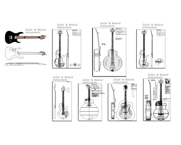 Guitar & Musical Instruments-3 CAD Block – DWG AutoCAD Editable Drawing (Free Download)