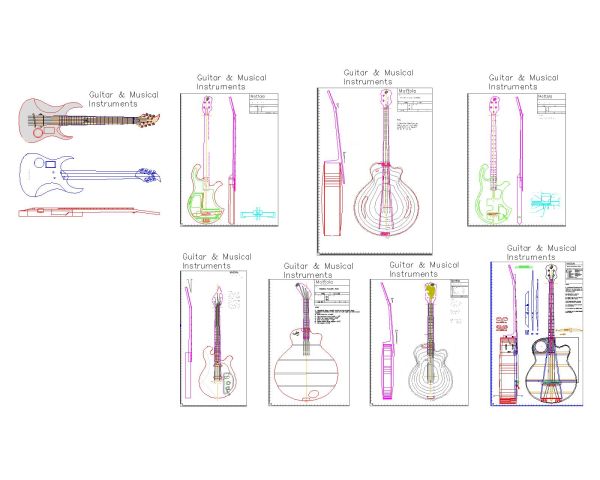 Guitar & Musical Instruments-4 CAD Block – DWG AutoCAD Editable Drawing (Free Download)