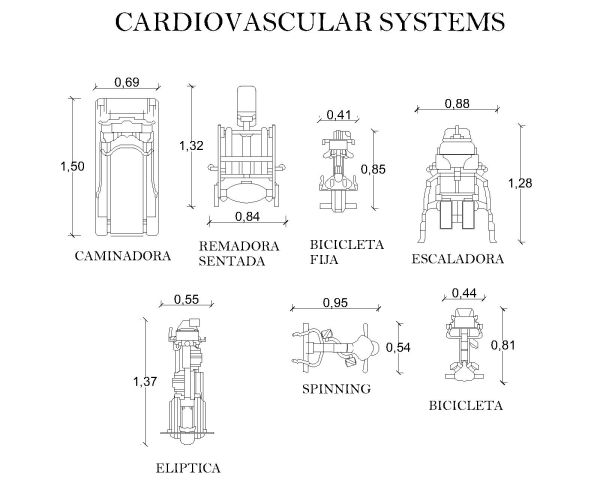 Free AutoCAD 2D Editable Drawings for Gym Cardio vascular System