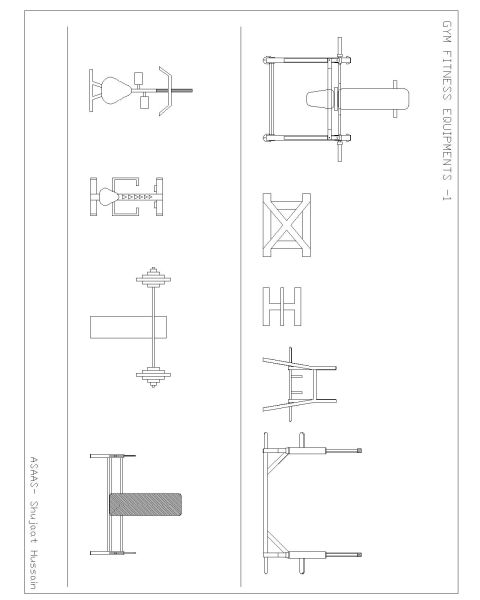 Free AutoCAD 2D Editable Drawings for Gym Fitness Equipments for all type of Excercises- 1