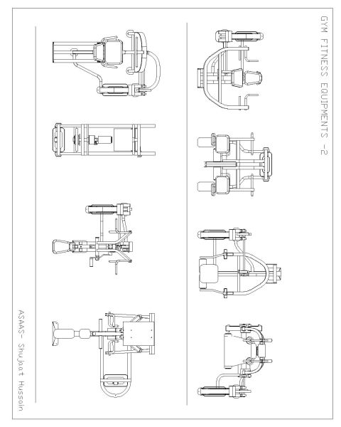 Free AutoCAD 2D Editable Drawings for Gym Fitness Equipments for all type of Excercises- 2
