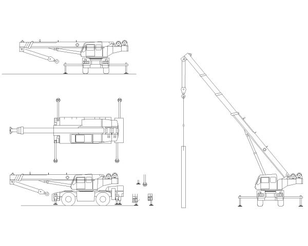 Heavy Tower Crane Top, Side & front views-Model Architectural Drawing. CAD block in DWG format free download.