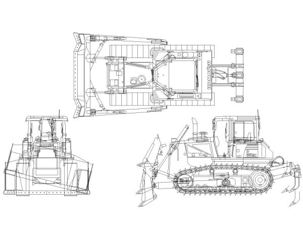 Free AutoCAD 2D Editable Drawings for Heavy weight Bulldozer