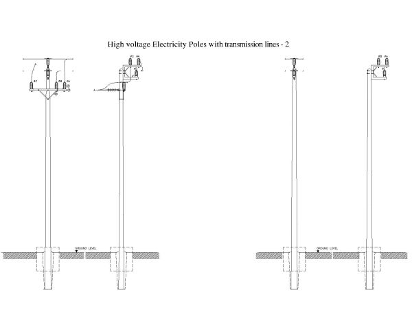 Free AutoCAD 2D Editable Drawings for High voltage Electricity Poles with transmission lines - 2