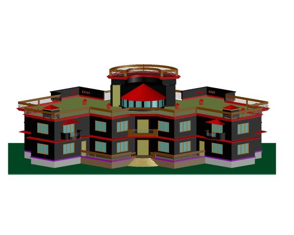 Free AutoCAD Drawing of Historical Villa 3D Views- 4