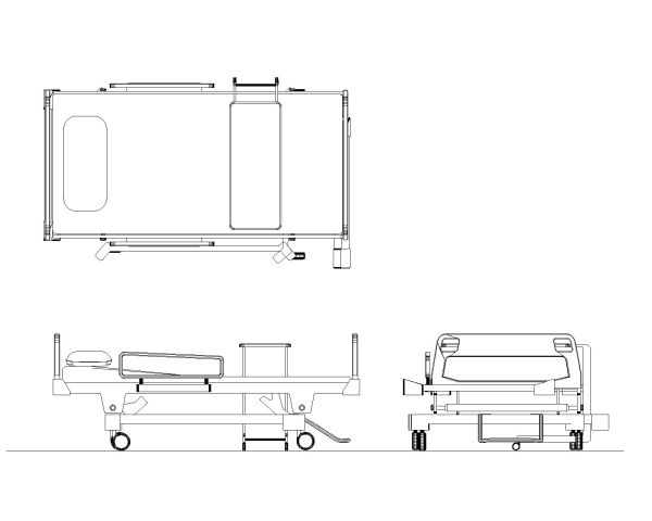 Free AutoCAD 2D Editable Drawings for Hospital Bed Top, Front & Side Views