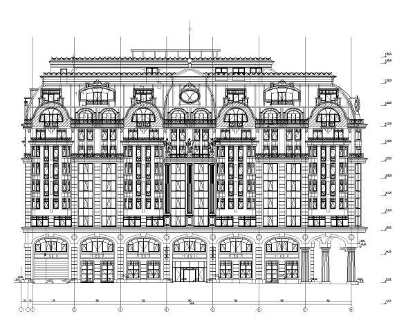 Hotel Facade View-3 Design for Multi-Story Architectural Drawing. CAD block in DWG format free download.