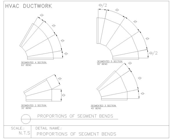 HVAC DUCTWORK PROPORTIONS OF SEGMENT BENDS CAD Block – DWG AutoCAD Editable Drawing (Free Download)