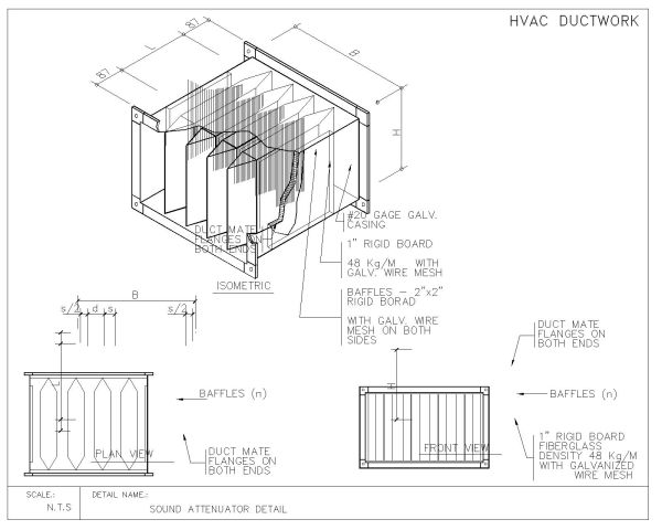 HVAC DUCTWORK SOUND ATTENUATOR DETAIL CAD Block – DWG AutoCAD Editable Drawing (Free Download)