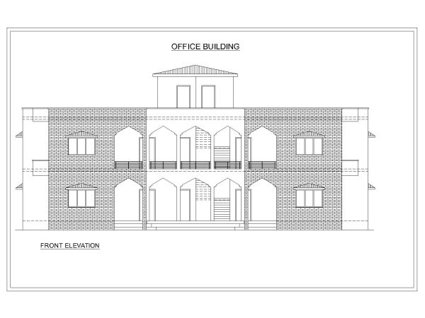 Industrial Office Building Front Elevation – CAD Block – DWG AutoCAD Editable Drawing (Free Download)