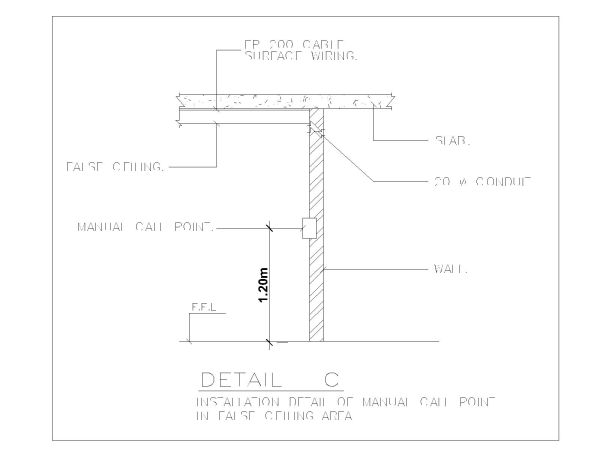 Installation Detail of Manual Call Point in False Ceiling Area- CAD Block – DWG AutoCAD Editable Drawing (Free Download)