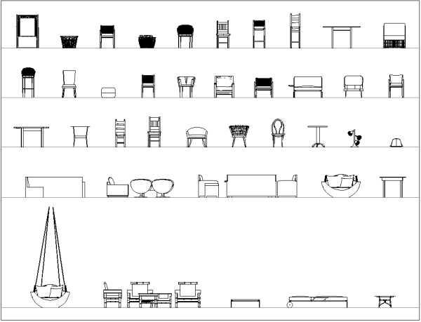 Interior chairs and sofas elevations CAD collection dwg