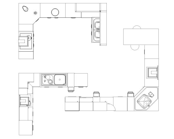 Free AutoCAD 2D Editable Drawings for Island Kitchen Idea Layouts - 3