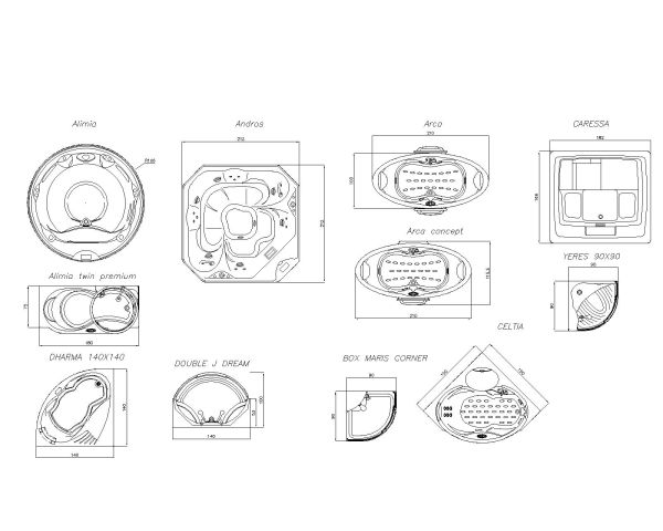 Jacuzzi Set for Msater Bathrooms-Model -1 Architectural Drawing. CAD block in DWG format free download.