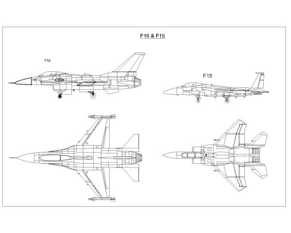 Jet Plans F15 & F16 - CAD Block – DWG AutoCAD Editable Drawing (Free Download)
