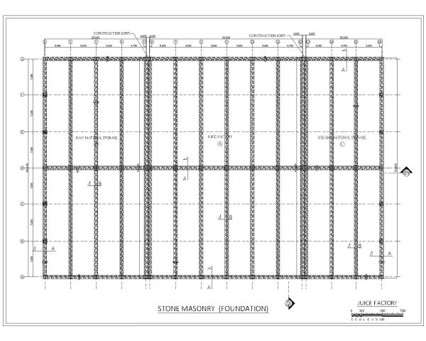 Juice Factory Shed Design Stone Masonry ( Foundation) CAD Block – DWG AutoCAD Editable Drawing (Free Download)