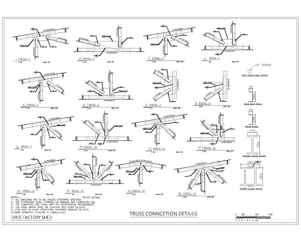 Juice Factory Shed Design Truss Connection Details CAD Block – DWG AutoCAD Editable Drawing (Free Download)