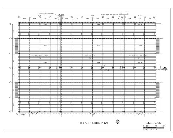 Juice Factory Shed Design Truss & Purlin Plan CAD Block – DWG AutoCAD Editable Drawing (Free Download)