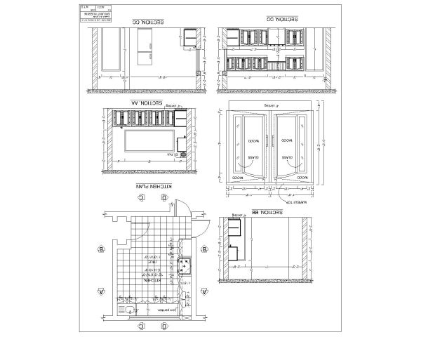 Free “AutoCAD drawing of Wooden Kitchen Cabinets & Shelves-2”