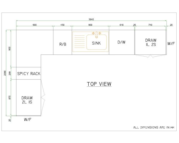Free AutoCAD 2D Drawings for Kitchen Counter Detailed Plan - 1